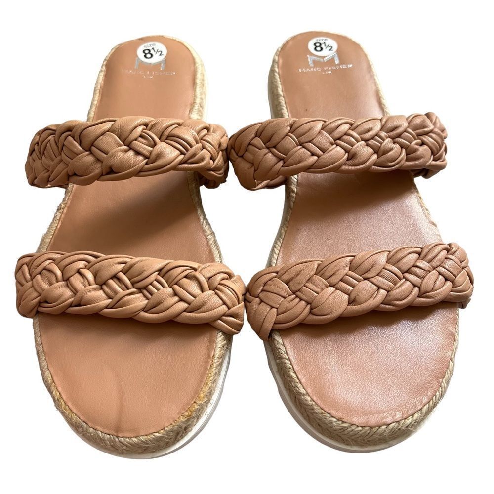 Marc Fisher Jaimee Braided Sandals size 8.5M Tan Slides Woven Flat Shoes